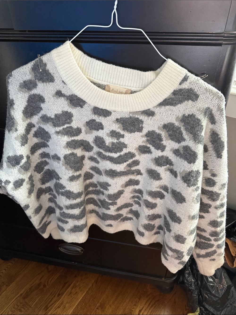 Altar'd State Cream & Gray Leopard Print Crewneck Sweater